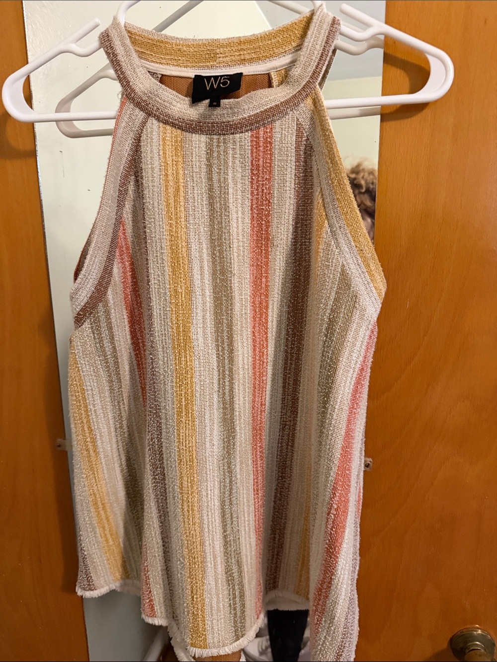 W5 Striped Knit Halter Tank in Cream, Mustard & Coral